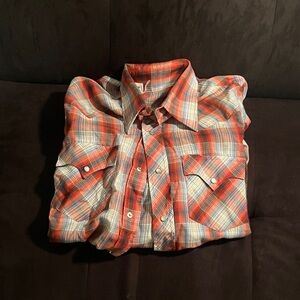 Men's Plaid Button-Up Shirt - Red and White